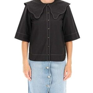 Ganni - Black Blouse with Scalloped Collar - Small